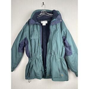 Columbia Jacket Mens Large Green Parka Full Zip Hooded Lined Nylon F8 WM7230